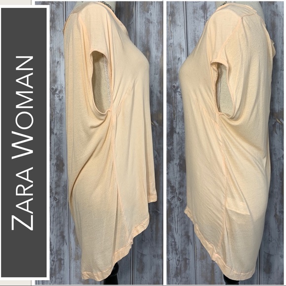 Zara Woman NWT Peach Short Sleeve Top High-Low Hemline - Picture 4 of 7